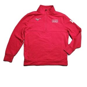 Mizuno Mens Red Quarter Zip Long Sleeve Sweatshirt Small